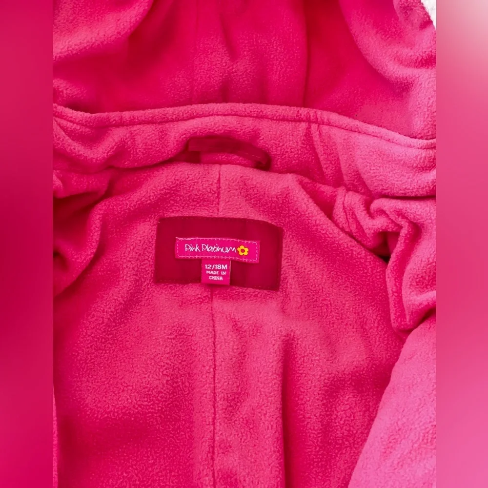 Pink Platinum Baby Girls One Piece Fleece Snowsuit in Pink - Size 12-18 Months - Picture 8 of 8